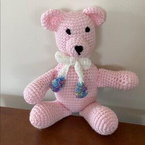 NEW Handmade Pink Crochet Teddy Bear Plush